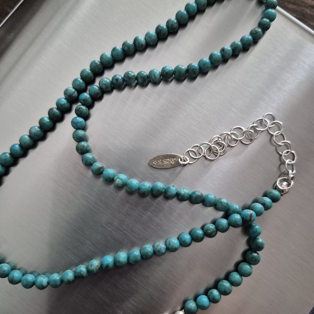Kingsman (set 3) Turquios Beads On .925 Sterling Necklace with Clasp, Necklaces